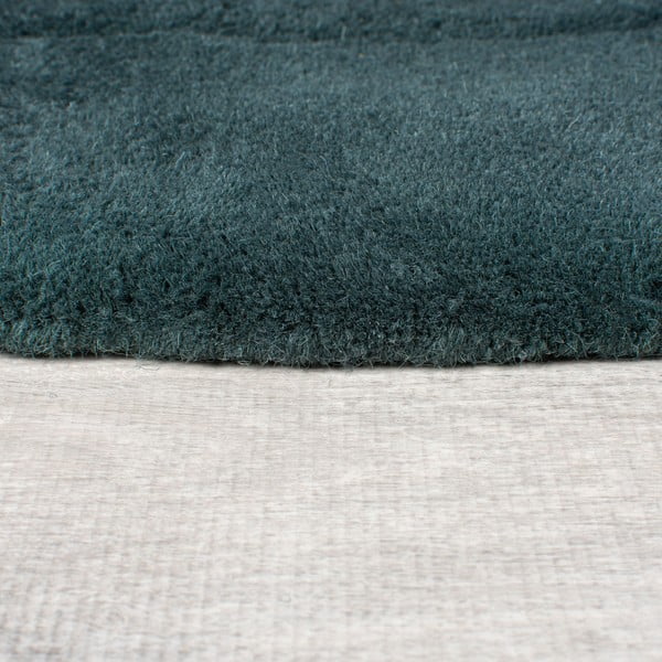 Zilganzaļš ar rokām darināts vilnas apaļš paklājs ø 160 cm Shard Teal – Flair Rugs-image-4