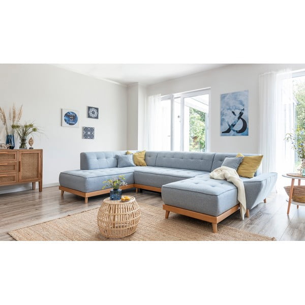 Gaiši zils izlaižams U-veida dīvāns ar glabāšanas vietu Miuform Dazzling Daisy, kreisais stūris-image-4