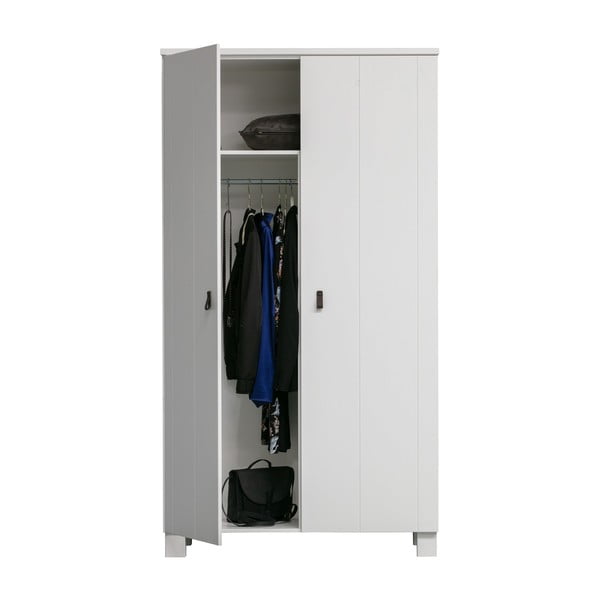 Balts priedes masīvkoka drēbju skapis 111x202 cm Ties – WOOOD-image-3