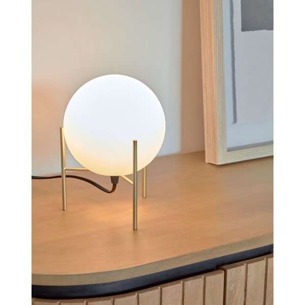 Galda lampa ar stikla abažūru baltā/zelta krāsā (augstums 22 cm) Seina – Kave Home-image-1