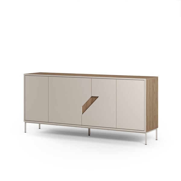 Krēmkrāsas/dabīga toņa kumode ar ozolkoka imitāciju 180x80x40 cm Lilou – Marckeric-image-3