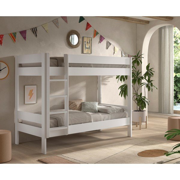 Balta divstāvu bērnu gulta ar redelēm 90x200 cm Primo – Vipack-image-1