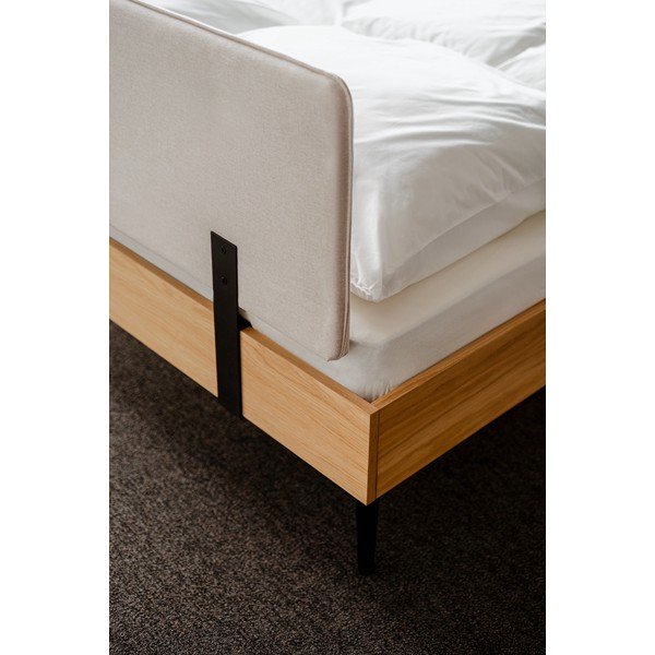 Dabīga toņa polsterēta/no skaidu plāksnēm divvietīga gulta ar ozolkoka imitāciju ar redelēm 160x200 cm Streiko – noo.ma-image-4