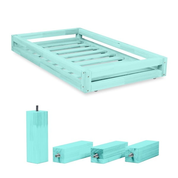 Komplekts ar zilu atvilktni zem gultas un 4 pagarinātām kājām Benlemi, gultai 80 x 160 cm