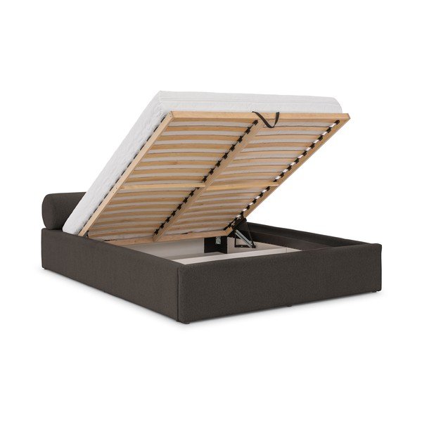 Tumši pelēka polsterēta divvietīga gulta ar veļas kasti ar redelēm 200x200 cm Cille – Ropez-image-2