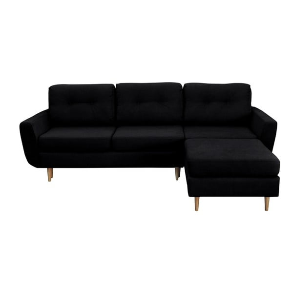 Melns trīsvietīgs izlaižams stūra dīvāns ar gaišām kājām Mazzini Sofas Tulipe, labais stūris