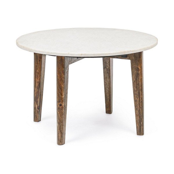 Balts/dabīga toņa apaļš žurnālgaldiņš ar marmora virsmu ø 60 cm Sylvester – Bizzotto