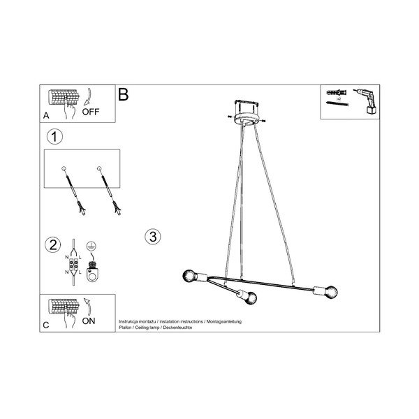 Melna piekaramā lampa 80x40 cm Latomia – Sollux-image-4