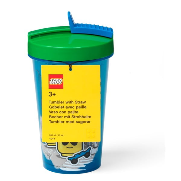 Zila krūze ar zaļu vāciņu un salmiņu LEGO® Iconic, 500 ml-image-1