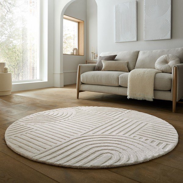 Ziloņkaula krāsas ar rokām darināts vilnas apaļš paklājs ø 160 cm Zen Garden – Flair Rugs-image-1