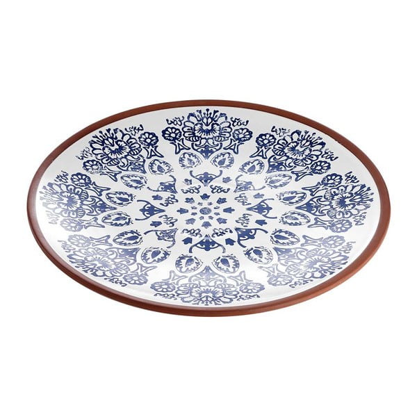 Ladelle Tapas terakotas apaļais servīzes šķīvis ar zilu rakstu, ⌀ 35 cm