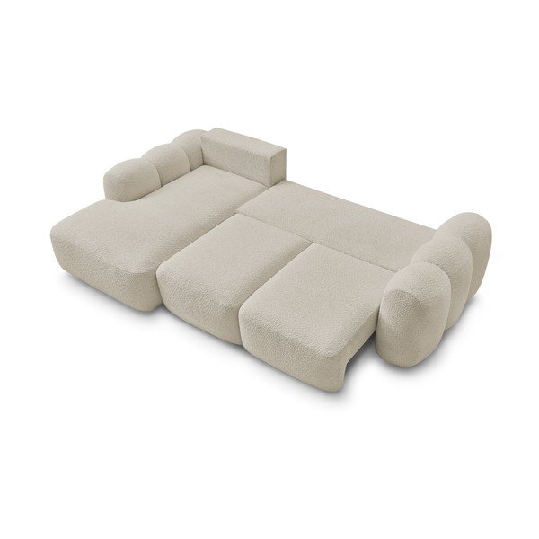 Bēšs salokāms stūra dīvāns ar uzglabāšanas vietu no buklē auduma (ar kreiso stūri/ar zvilni) Montaigne – Bobochic Paris-image-4