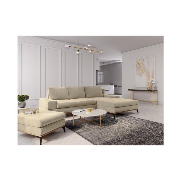 Bēšs izvelkamais stūra dīvāns ar veļas kasti Windsor & Co Sofas Planet, labais stūris-image-1