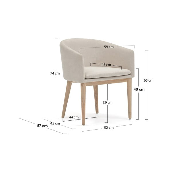 Krēmkrāsas polsterēts ēdamistabas krēsls ar roku balstiem Harlan – Kave Home-image-3