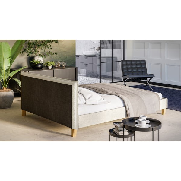 Krēmkrāsas mīksta divvietīga gulta ar režģi 160x200 cm Tina – Ropez-image-3