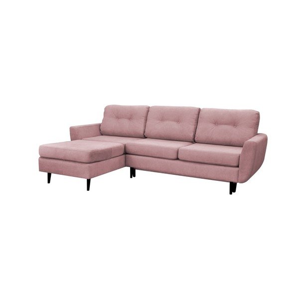 Gaiši rozā trīsvietīgs izlaižams stūra dīvāns ar melnām kājām Mazzini Sofas Hortensia, kreisais stūris-image-1