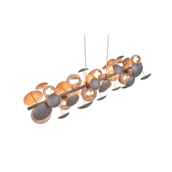 Pelēka/zelta krāsas piekaramā lampa ar stikla abažūru Bubble – Trio Select-image-4