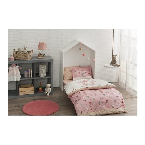 Kokvilnas bērnu gultasveļas komplekts ar palagu Rosie, 100 x 150 cm