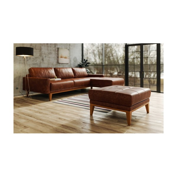 Konjaka brūns kāju soliņš no ādas MESONICA Musso Tufted-image-3