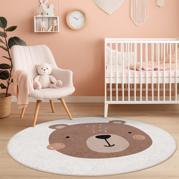 Brūns/krēmkrāsas mazgājams bērnu paklājs ø120 cm Teddy Bear – Mila Home-image-4