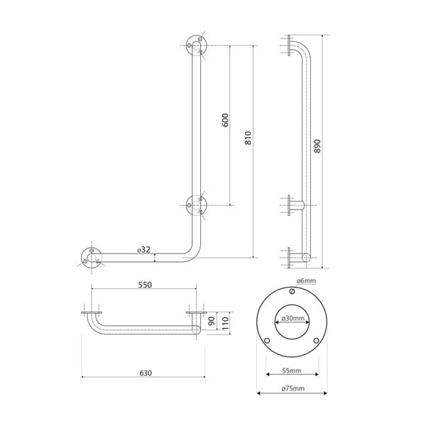 Tērauda sienas vannas istabas drošības rokturis 63 cm Handicap Right – Sapho-image-2