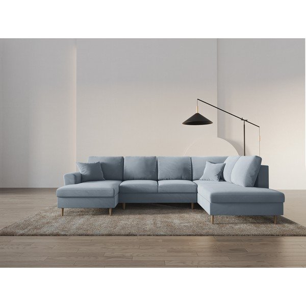 Gaiši zils samta salokāms stūra dīvāns ar uzglabāšanas vietu (ar labo stūri/U veida) Kyoto – Cosmopolitan Design-image-2