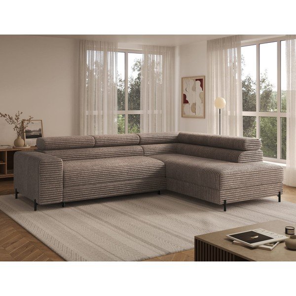 Brūns velveta stūra dīvāns (ar labo stūri/L veida) Colesio – ELTAP-image-1