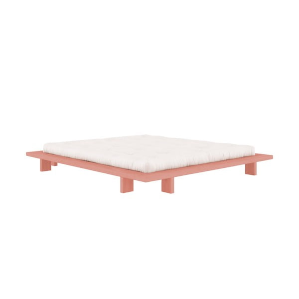 Gaiši rozā priedes masīvkoka divvietīga gulta ar režģi 140x200 cm Japan – Karup Design-image-3