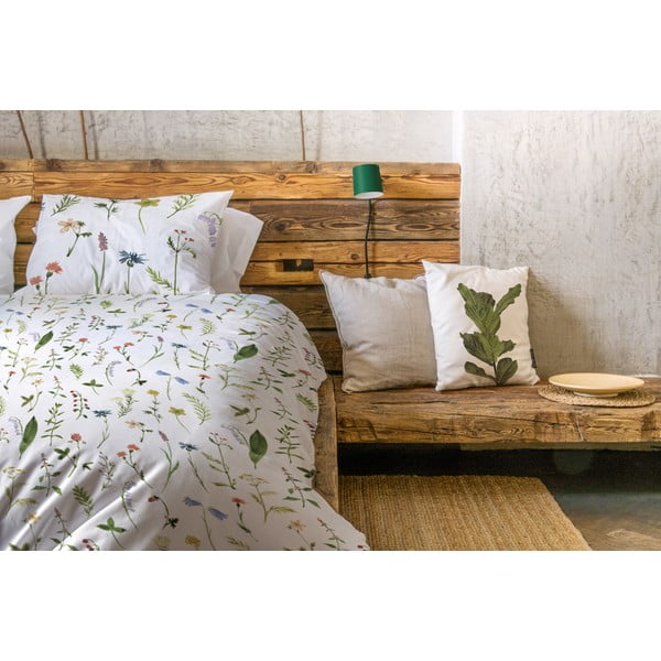 Balta/zaļa vienvietīga gultas veļa no kokvilnas satīna 140x200 cm – Butter Kings-image-1