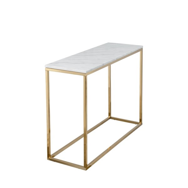 Balts marmora konsoles galds ar zeltītu pamatni RGE Marble, garums 100 cm-image-2