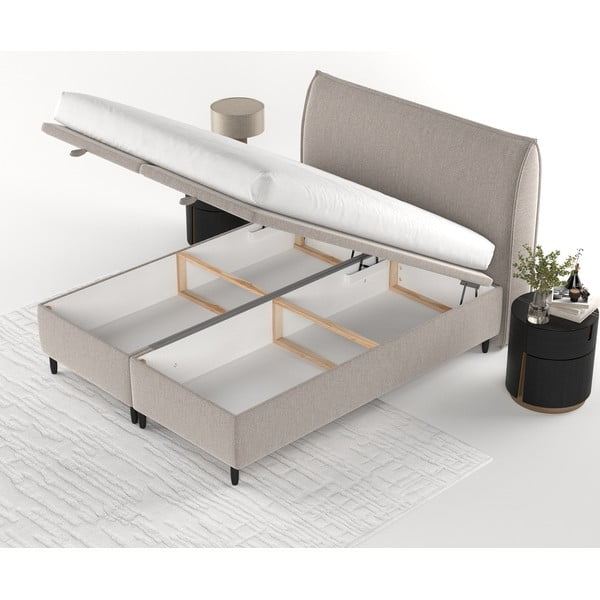 Pelēka/bēša polsterēta divvietīga gulta ar veļas kasti 140x200 cm Pearl – Maison de Rêve-image-4