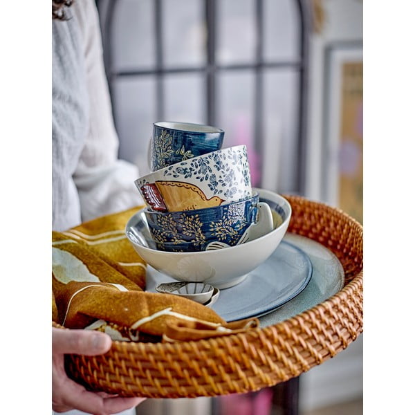 Balta/zila māla bļodiņa 460 ml Hezha – Bloomingville-image-1