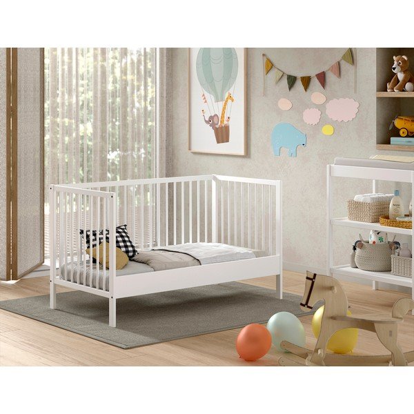 Balta priedes masīvkoka bērnu gultiņa 70x140 cm DINO – Vipack-image-1