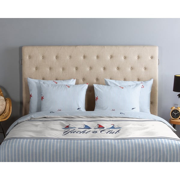Balta/zila vienguļamā kokvilnas gultas veļa 140x200 cm Yachtclub – Good Morning-image-2