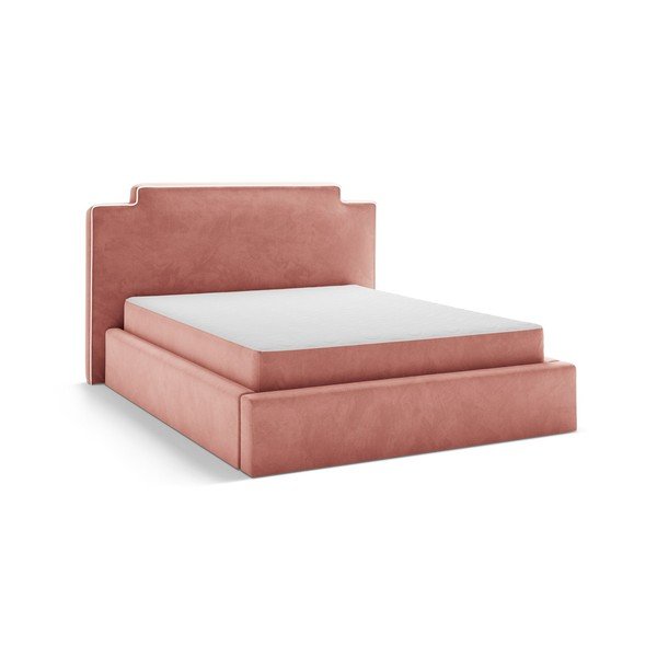 Rozā polsterēta divvietīga gulta ar veļas kasti ar redelēm 180x200 cm Princess – Micadoni -image-1
