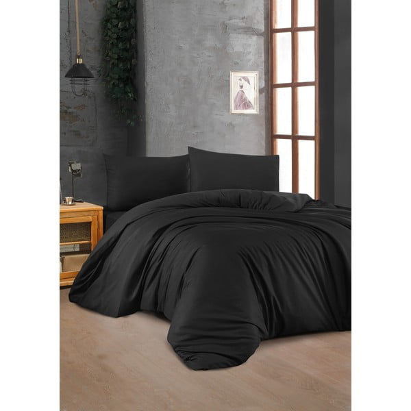 Melna vienvietīga kokvilnas gultas veļa 140x200 cm – Mijolnir