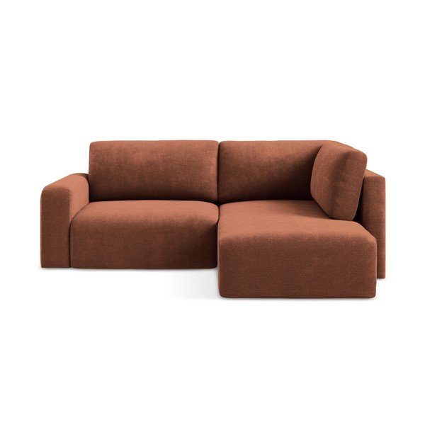 Terakotas oranžs salokāms stūra dīvāns no šenila auduma ar uzglabāšanas vietu (ar labo stūri/L veida) Kona – Makamii