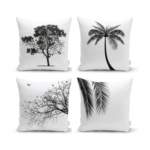 4 Minimalist Cushion Covers spilvendrānu komplekts Black and White, 45 x 45 cm