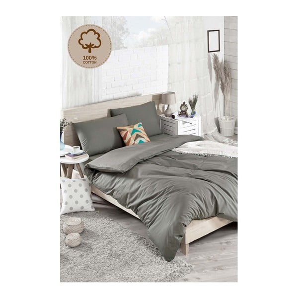 Ranforce kokvilnas divguļamās gultas pārklājs Duz Boya Dark Grey, 200 x 220 cm