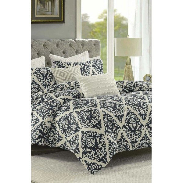 Melna/bēša divguļamā gultas veļa no ranforce kokvilnas ar palagu 200x220 cm Damask – Mila Home-image-1