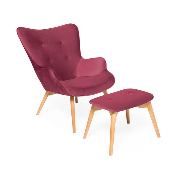 Rozā un sarkanā krāsā krāsots krēsls un kāju paliktnis ar dabīga Vivonita Cora Velvet pamatni