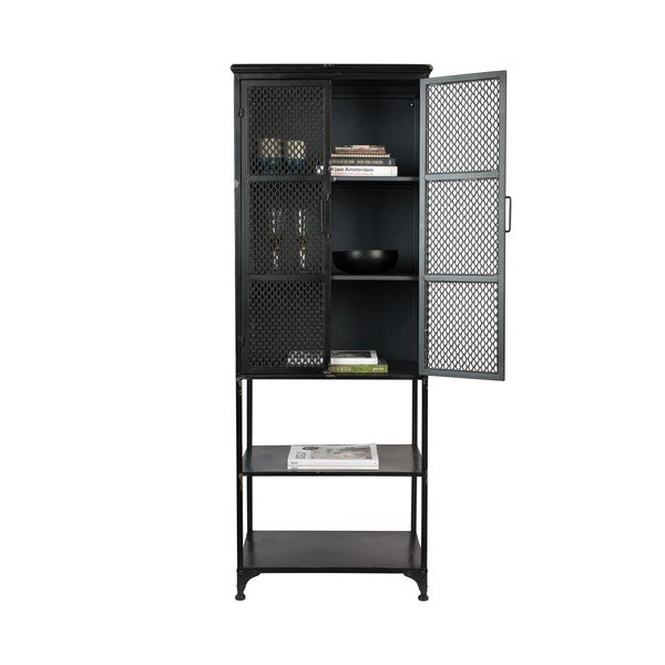 Melna metāla vitrīna 60x161 cm Denver – Dutchbone-image-3