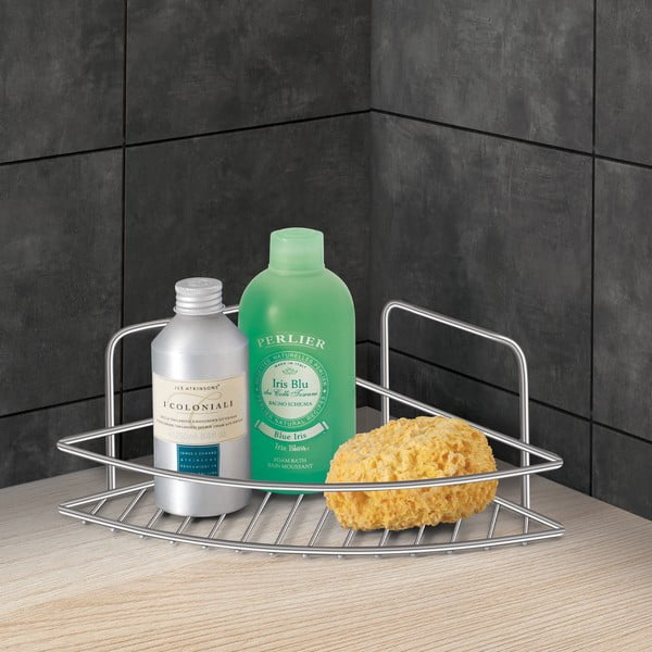 Spīdīgas sudraba krāsas tērauda vannas istabas plaukts Luxy – Metaltex-image-1