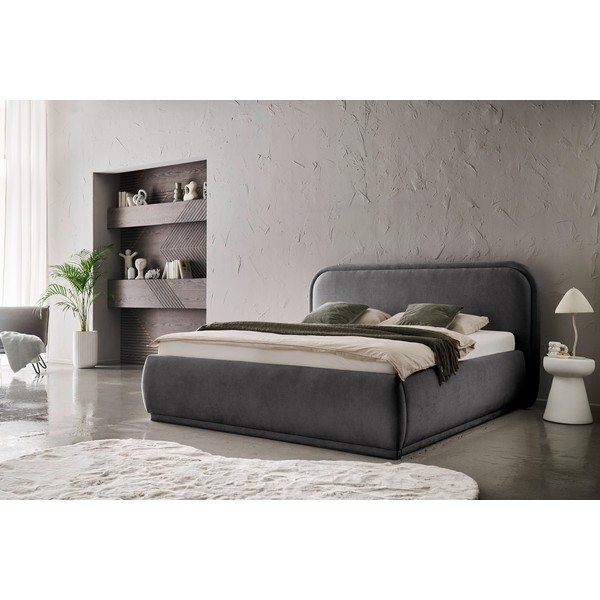 Antracīta pelēka polsterēta divvietīga gulta ar veļas kasti ar redelēm 160x200 cm Soma – Meise Möbel-image-1