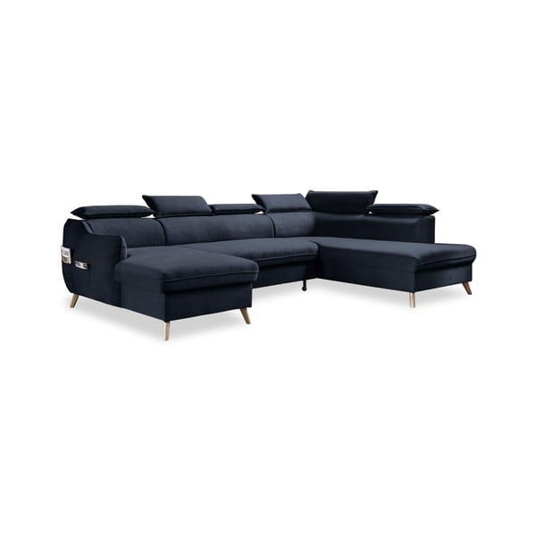 Tumši zils samta salokāms stūra dīvāns (ar labo stūri/U veida) Sweet Harmony – Miuform
