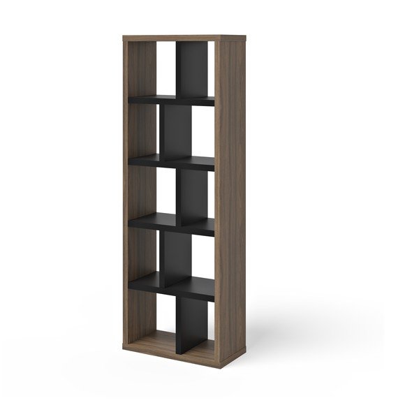 Melns/brūns grāmatplaukts ar riekstkoka imitāciju 70x198 cm Berlin – TemaHome-image-2