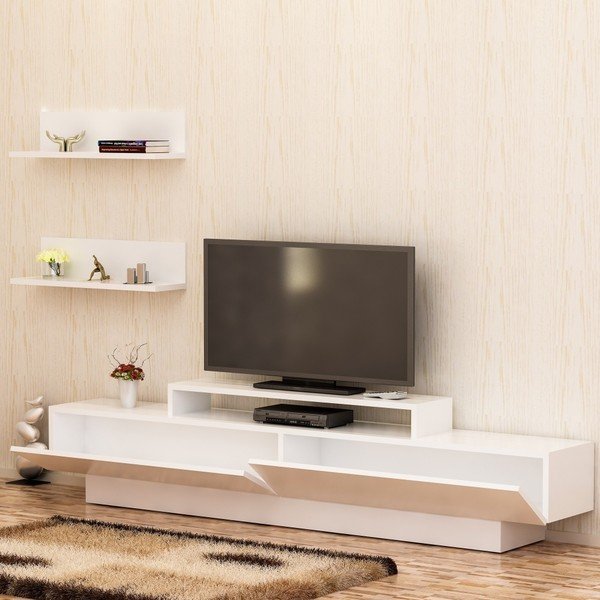 Balta TV galdiņa un 2 sienas plauktu komplekts Lucca TV White-image-3