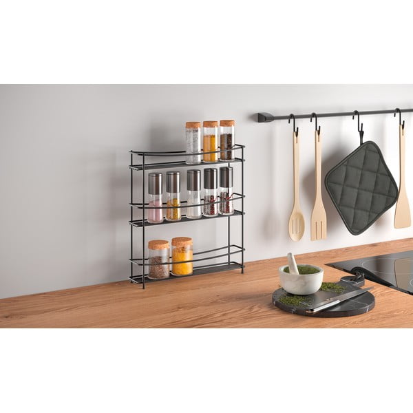 Melns trīs līmeņu garšvielu plaukts Metaltex Kumino Lava-image-1