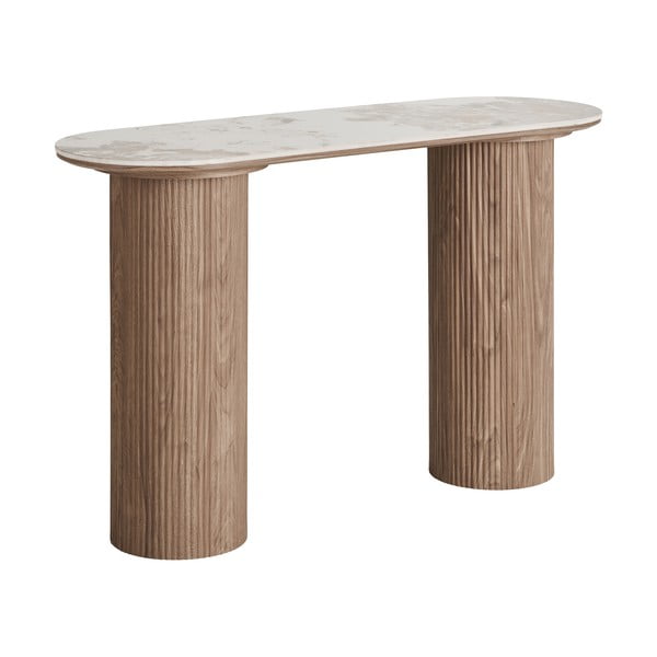 Bēšs/dabīga toņa konsoles galds ar marmora imitācijas galda virsmu 40x120 cm Athens – House Nordic