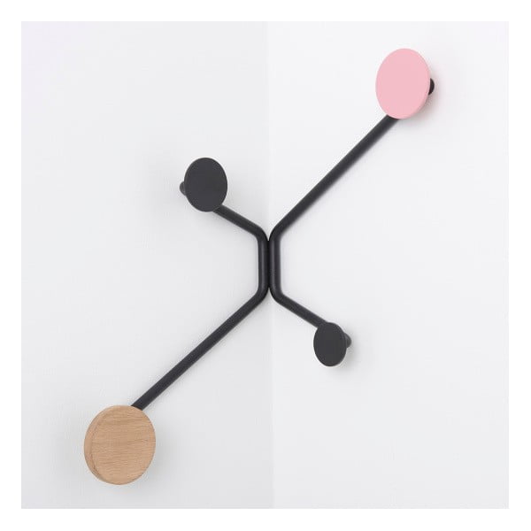 Melns stūra sienas pakaramais ar rozā detaļu Gazzda Hook-image-2